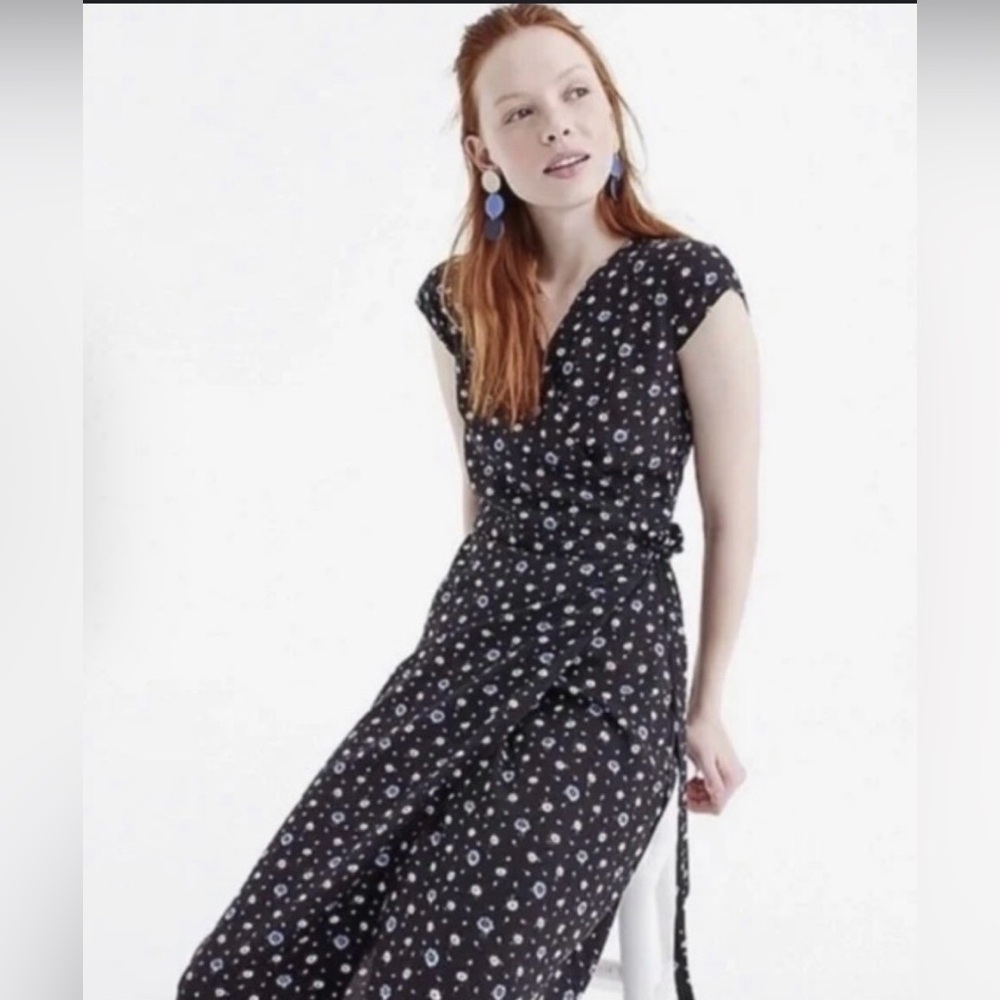 J Crew Mercantile NWT Floral Black Wrap Dress